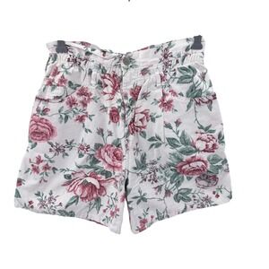 Bongo Vintage 90s High Waisted Floral Rose Shorts Pink White Cotton Size 7 USA